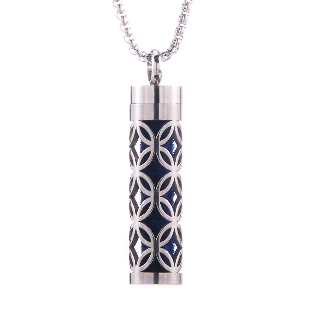 Pendentif diffuseur d'huiles essentielles cylindrique en acier inoxydable