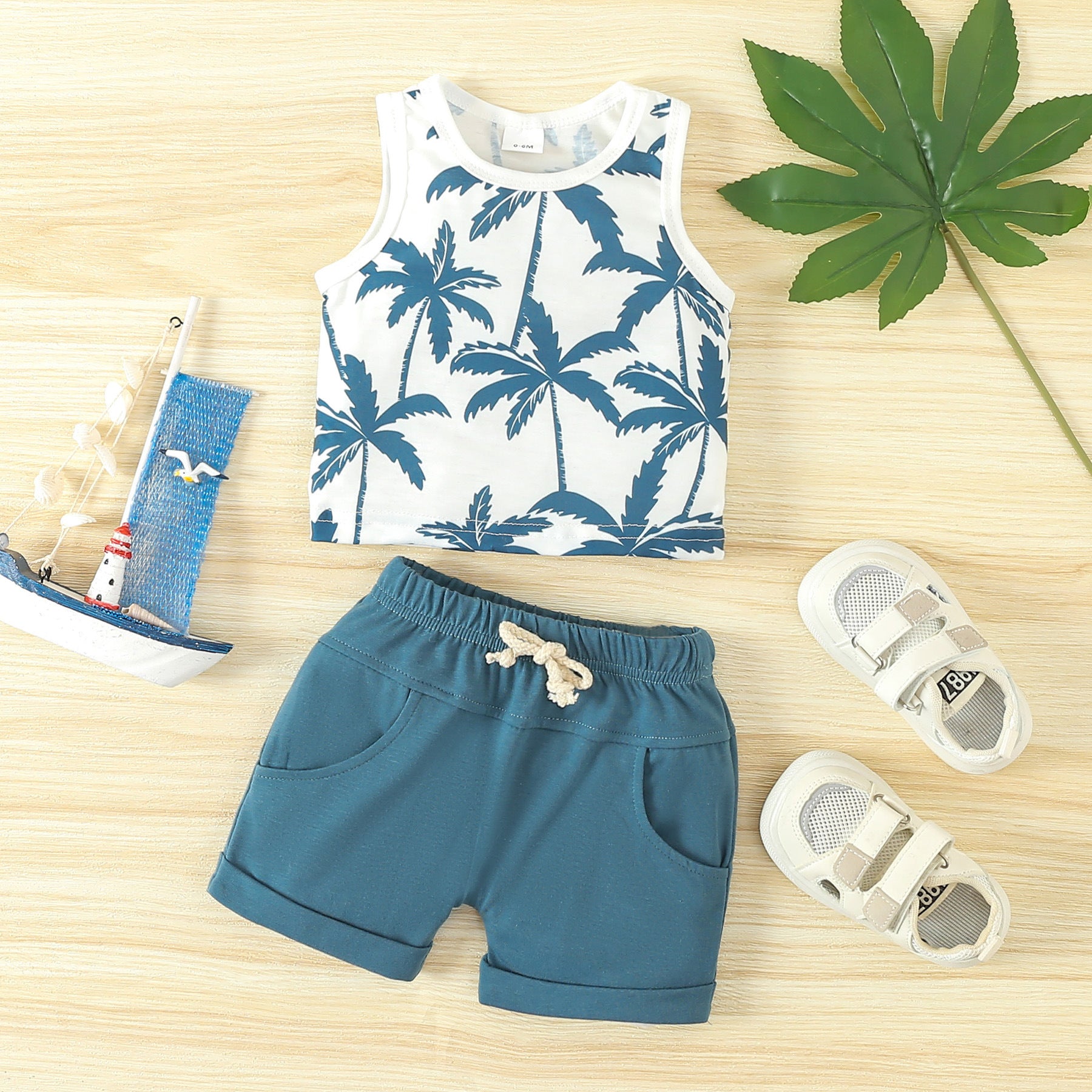 Conjunto de camiseta sin mangas y pantalón corto con estampado Spring Leisure