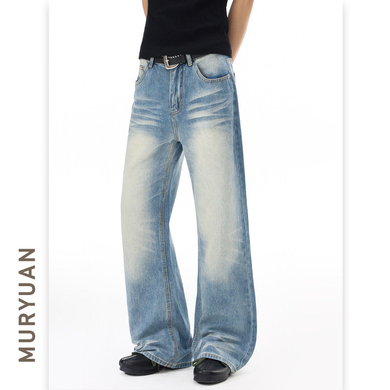 Style Wrinkle Catwhisker Flared Jeans for Men