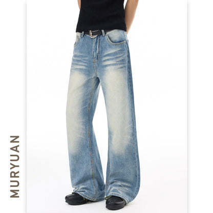 Style Wrinkle Catwhisker Flared Jeans for Men