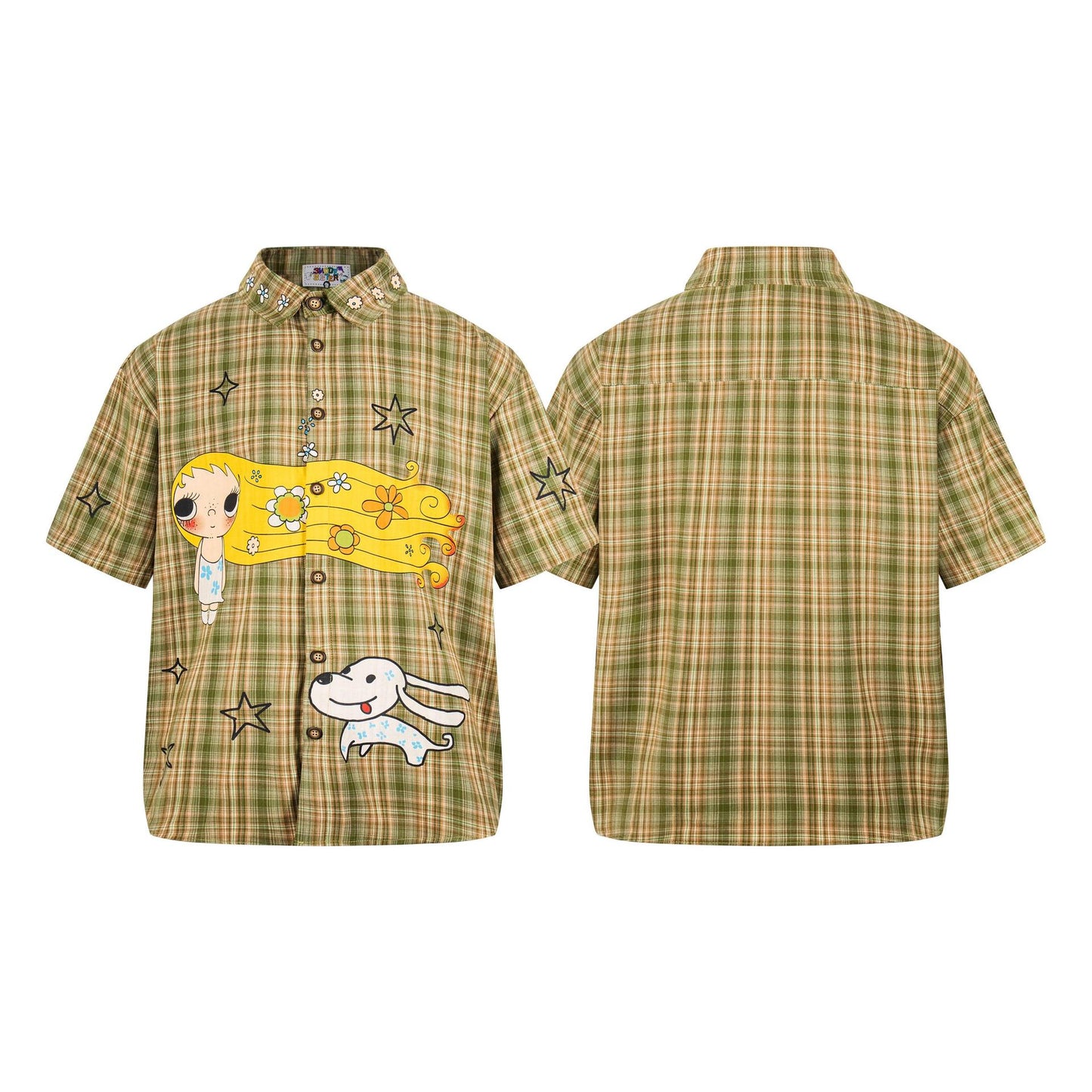 Long haired girl and puppy embroidered shirt