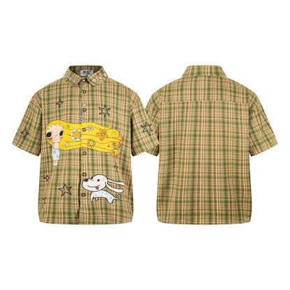 Long haired girl and puppy embroidered shirt