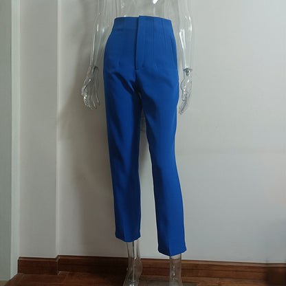 Pantalon plissé décontracté taille haute, couleur unie, coupe ajustée, basique