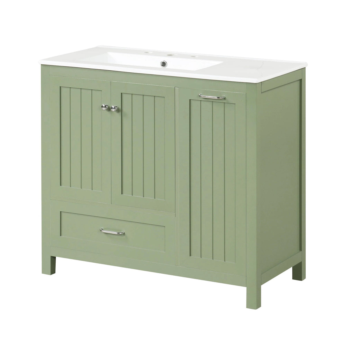36 inch bathroom vanity with sink, one double door cabinet one large drawer and one flip drawer solid wood and MDF board, green by eprolo