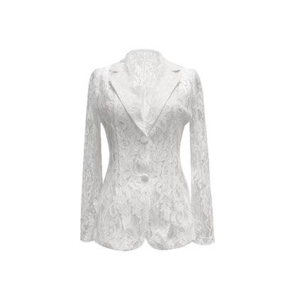 Blazer Transparent Col V en Dentelle Élégant Décontracté et Tendance pour Femme