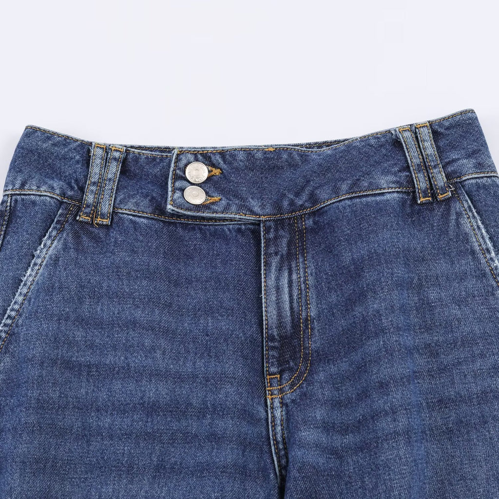 Straight tube loose low waist rolled hem jeans