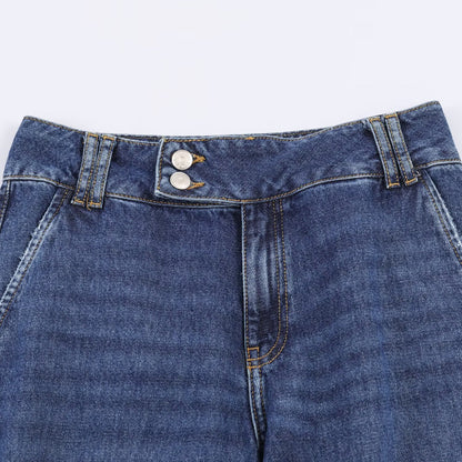 Straight tube loose low waist rolled hem jeans