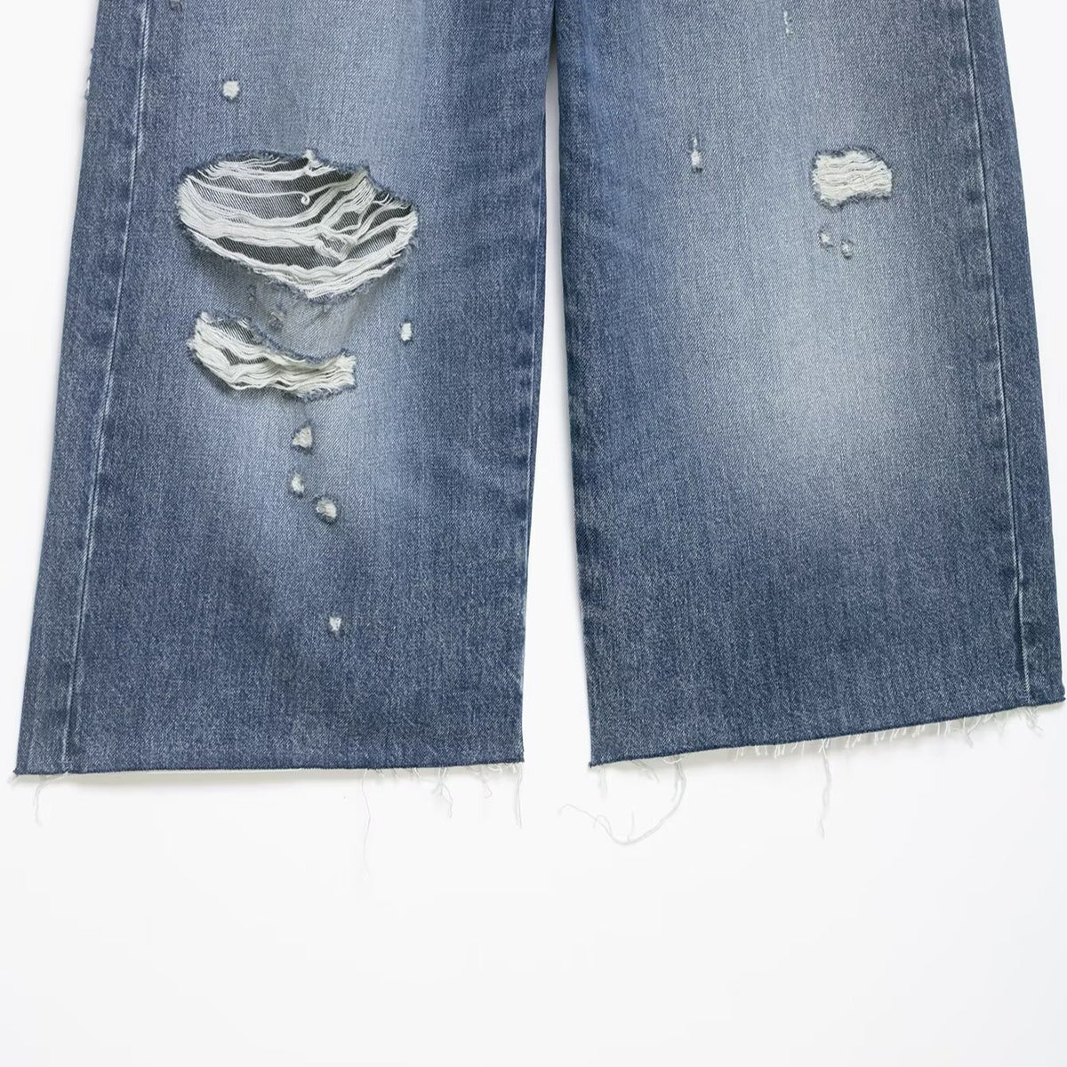 Broken hole decoration mid waist denim casual shorts