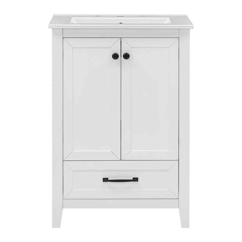 24" Bathroom Vanity with Sink, Bathroom Vanity Cabinet with One Drawer and Doors, Solid Wood and MDF, White by eprolo