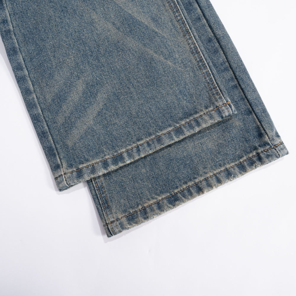 Whitewashed denim wide leg pants