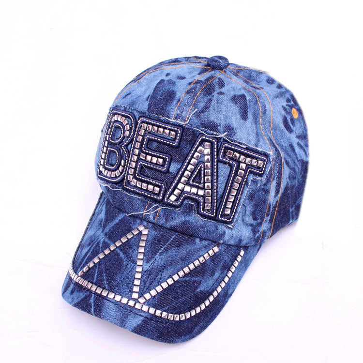 Gorro estilo coreano Gorra de moda para mujer Gorra de béisbol de mezclilla con diamantes de imitación al por mayor