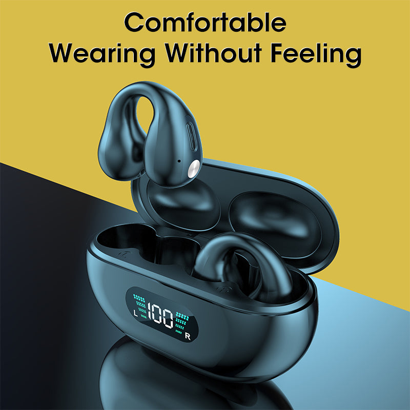 Écouteurs à Conduction Osseuse TWS Clip d'Oreille Bluetooth 5.3 Tactiles sans Fil Intra-Auriculaires Basses HIFI Casque de Sport