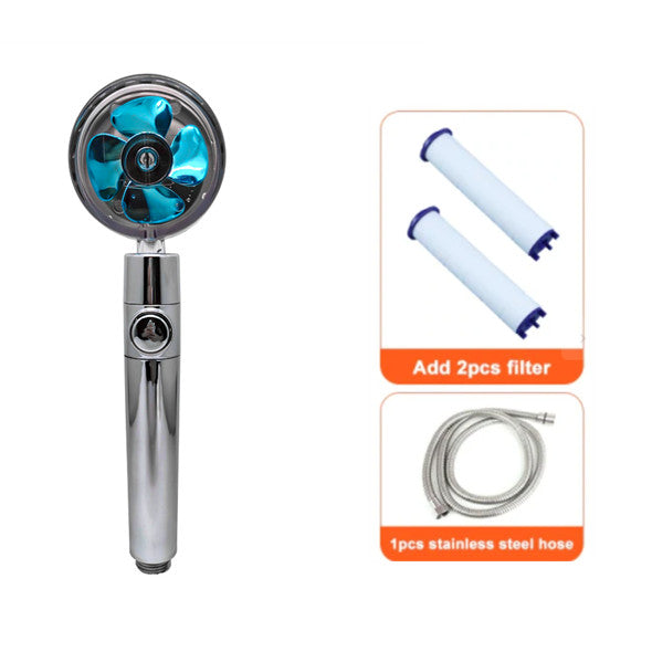 Cabezal de Ducha con Ahorro de Agua, Flujo Giratorio 360 Grados con Pequeño Ventilador, Boquilla Rociadora de Alta Presión de Lluvia de ABS, Accesorios de Baño