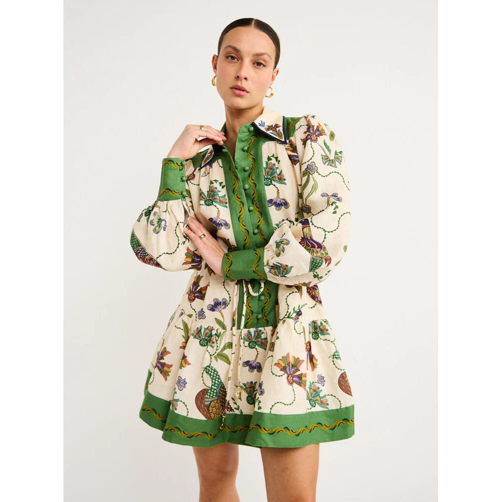 Robe à col et manches longues imprimée
