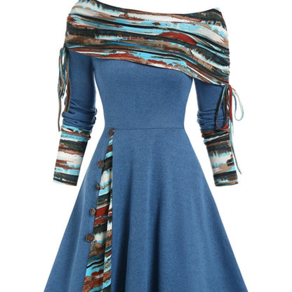 Nouvelle Robe Longue D'Automne Et D'Hiver Pour Femmes Avec Grande Balançoire À La Taille Et Manches Longues À Épaule Dénudée