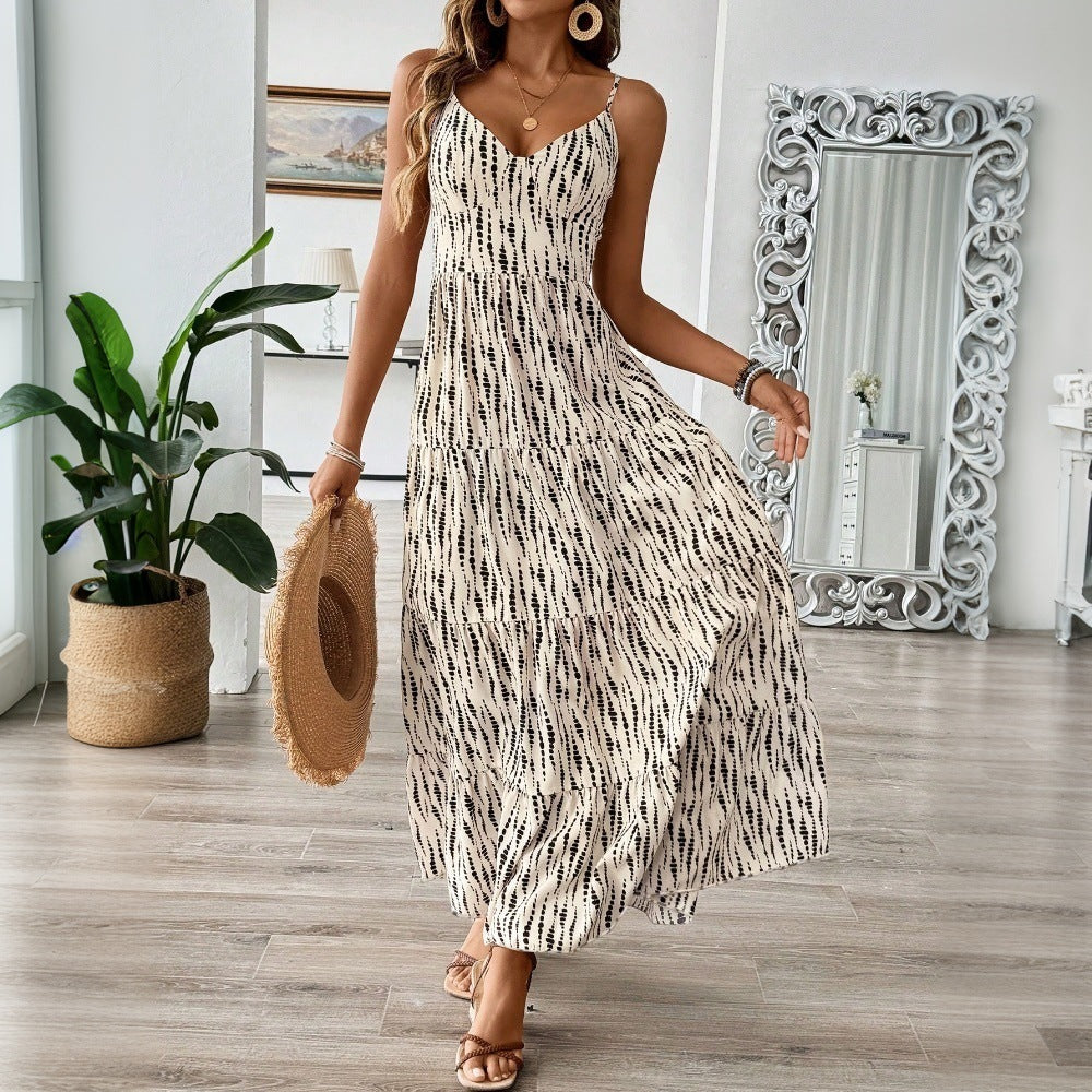 Robe asymétrique à fines bretelles et rayures, style vacances, tendance européenne et américaine