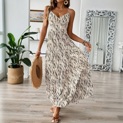 Robe asymétrique à fines bretelles et rayures, style vacances, tendance européenne et américaine