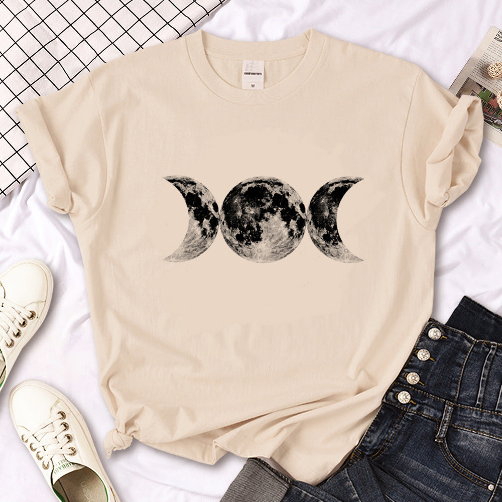Camiseta de sol gótico de triple luna de bruja para mujer Y2K Des