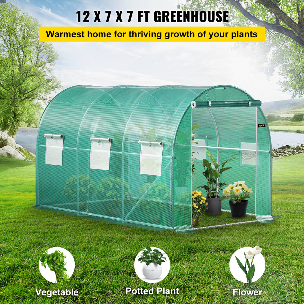Walk-in Tunnel Greenhouse, 12 X 7 X 7 Ft Portable Plant Hot House