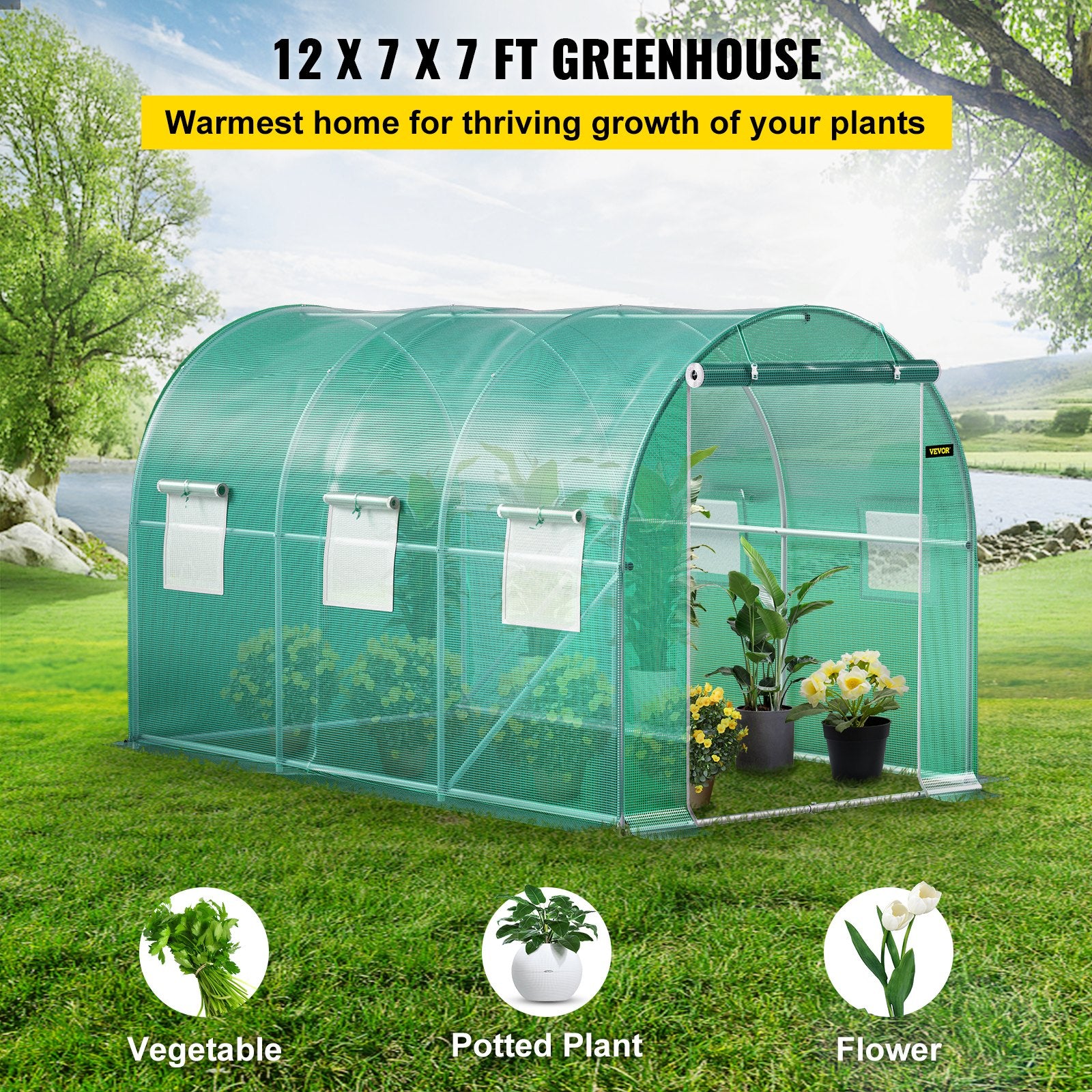 Walk-in Tunnel Greenhouse, 12 X 7 X 7 Ft Portable Plant Hot House