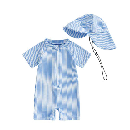 Maillot de bain une pièce spécial rayé à manches courtes pour enfants (tailles 70-80-90-100-110)