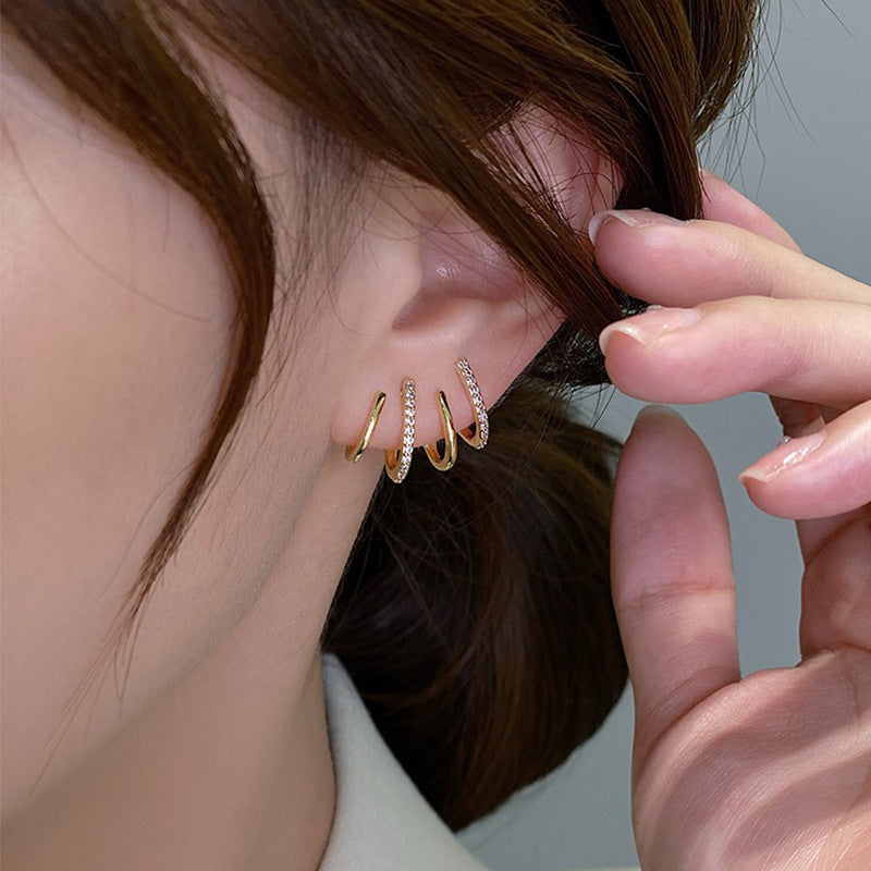 Boucles d'oreilles en argent S925 serties de zircons à quatre griffes