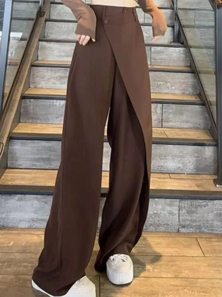 Pantalones Anchos Irregulares Ins Moda Pantalones Sueltos Ropa de Mujer