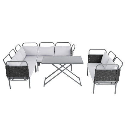 LuneluX_Home – 7-Seater Outdoor Sectional Sofa Set with Glass Table