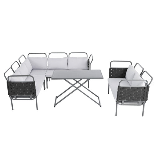 LuneluX_Home – Ensemble canapé d'angle d'extérieur 7 places avec table en verre