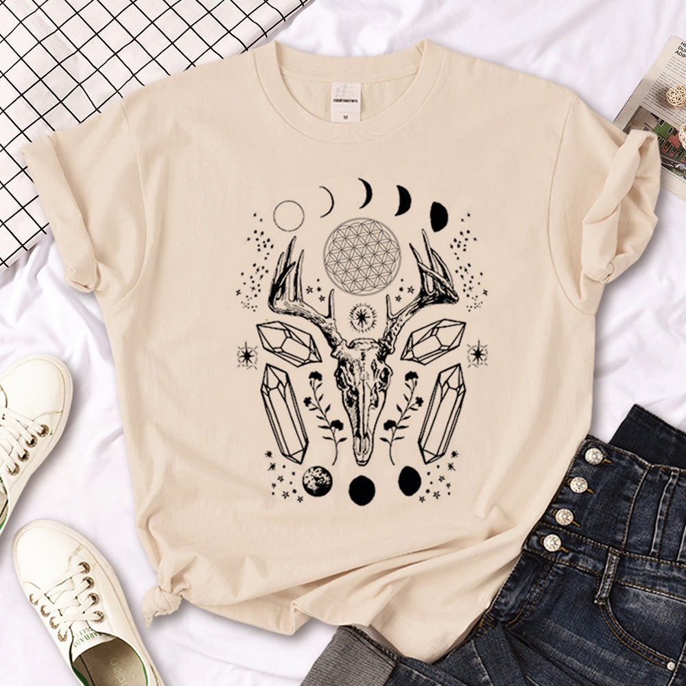 Camiseta de sol gótico de triple luna de bruja para mujer Y2K Des