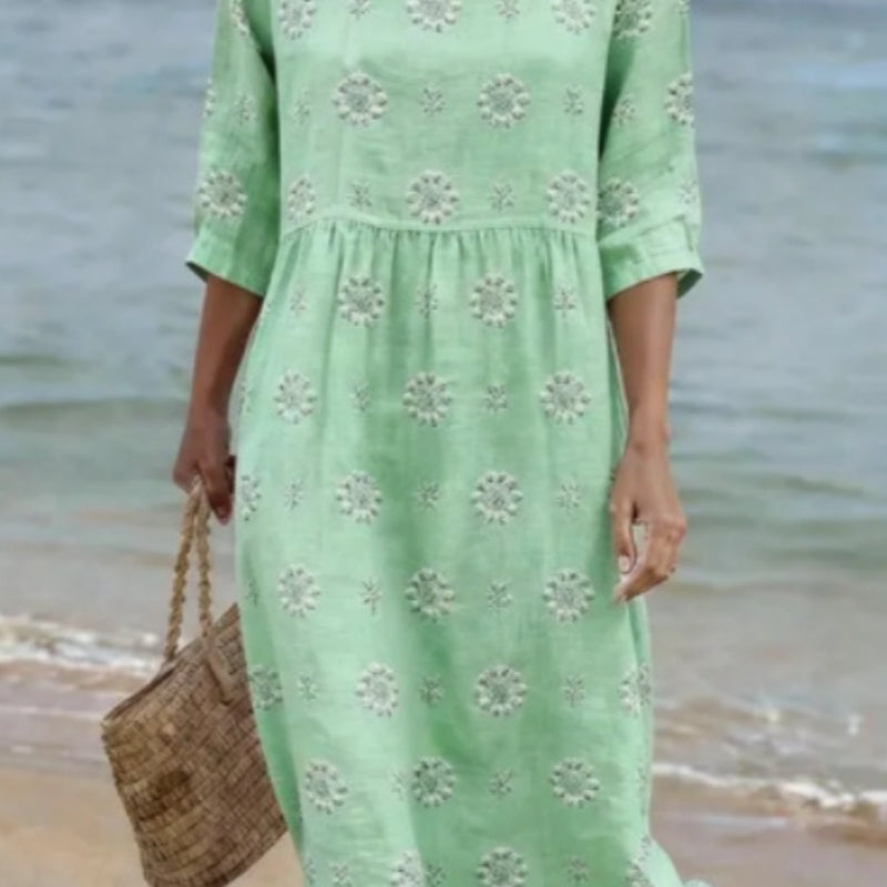 Robe ample à col rond pour femme, mode, manches longues, imprimé de qualité supérieure