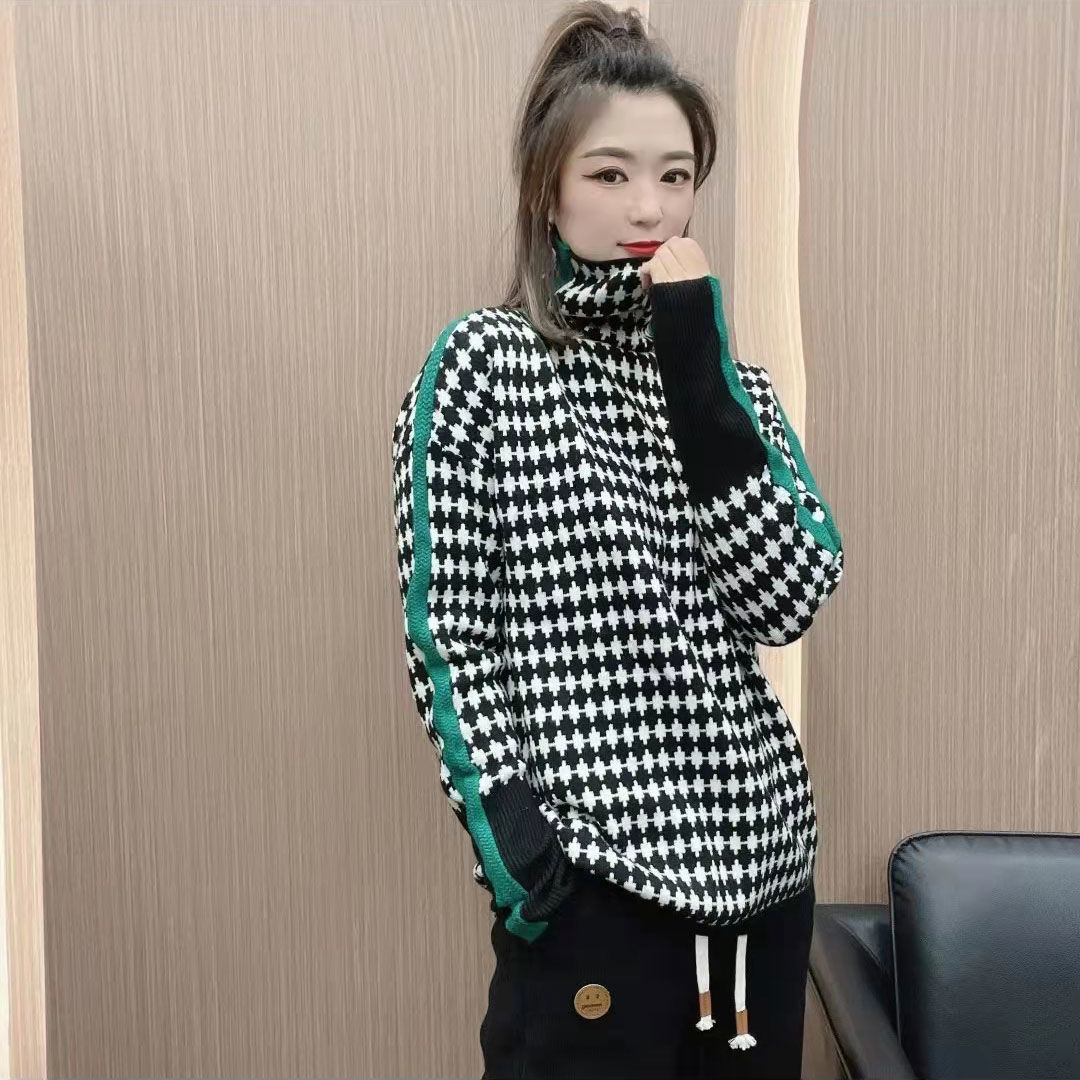 Pull col ras du cou décontracté multicolore pour femme