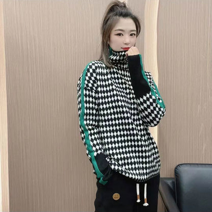 Pull col ras du cou décontracté multicolore pour femme