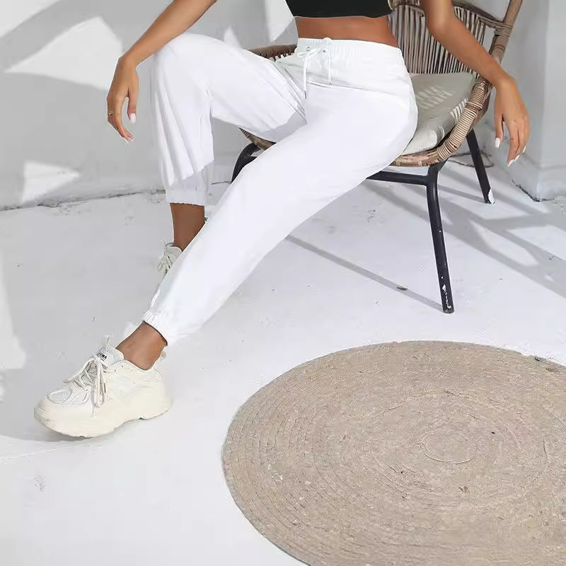 Pantalon de jogging décontracté en molleton uni avec fourrure, taille haute, ample et fuselé, pour la maison