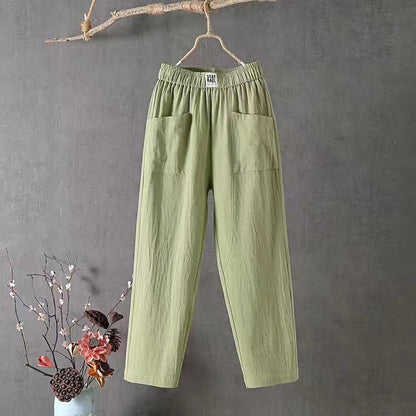 Pantalon décontracté en coton et lin pour femme, coupe droite amincissante, longueur capri