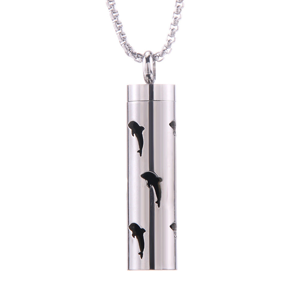 Pendentif diffuseur d'huiles essentielles cylindrique en acier inoxydable