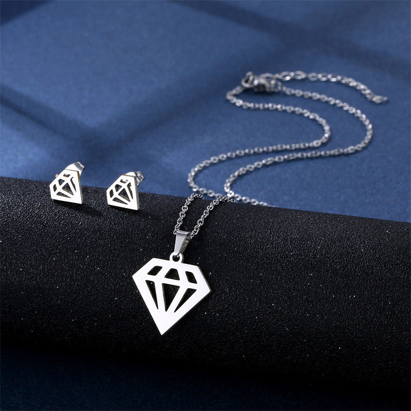 Ensemble Collier et Puces d'Oreilles en Acier Inoxydable
