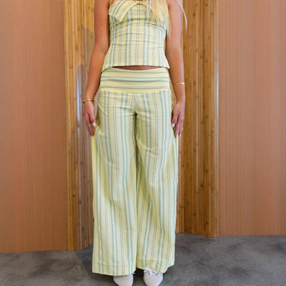 Ensemble deux pièces sexy : bandeau rayé sans bretelles et pantalon décontracté taille haute