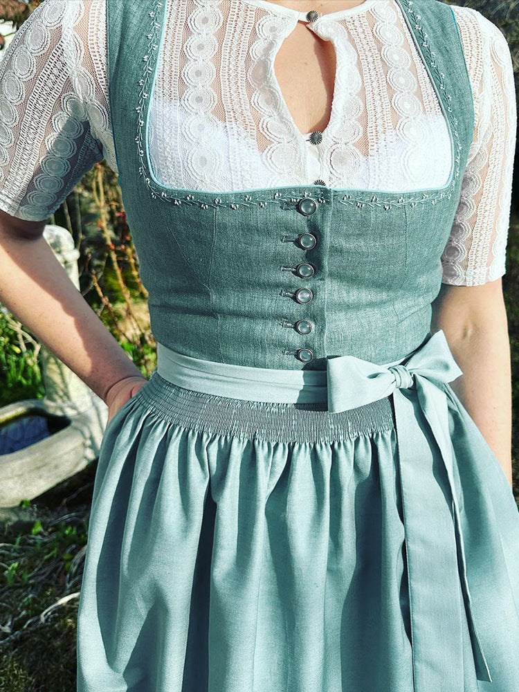 Robe longue de style français pour femme avec nœud papillon