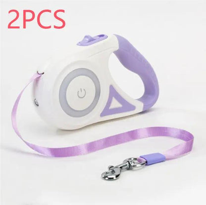 AdTec 2-pack retractable dog leash with purple handle and strap, metal clasp