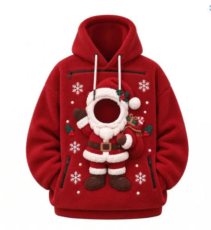 Pet Christmas 3D printed hooded pullover sweatshirt by AdTec in red with Santa applique and white drawstrings.