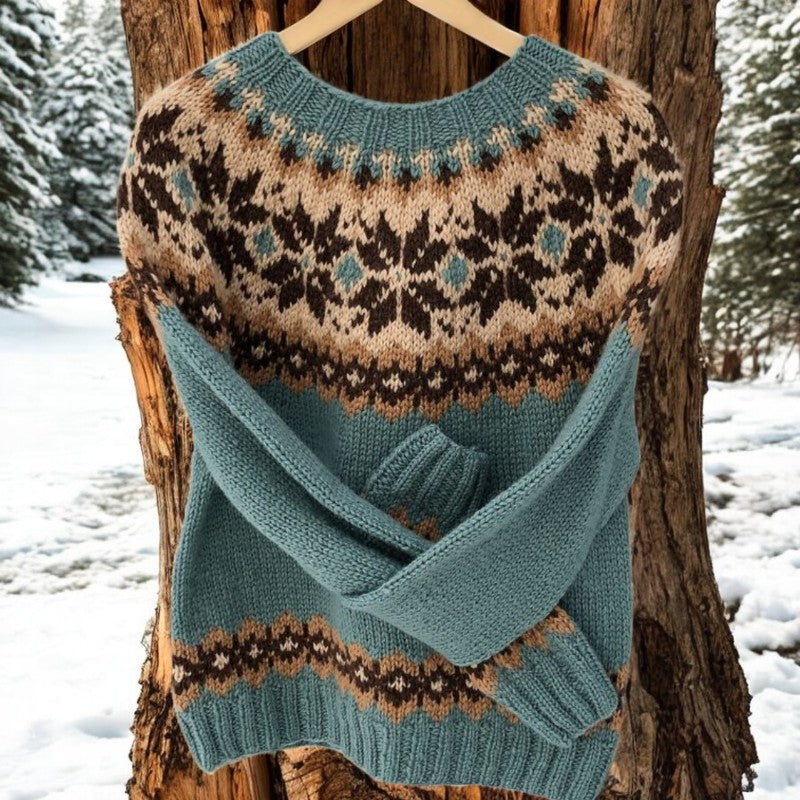 Pull en tricot épais à col rond imprimé numérique 3D