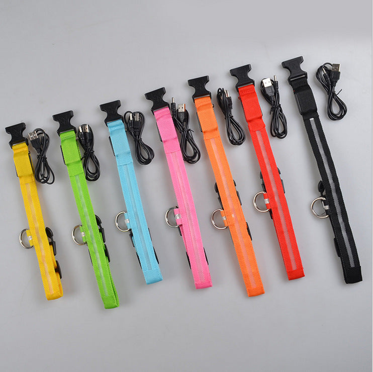 Collar luminoso de nailon con LED para mascotas, de seguridad nocturna, intermitente, que brilla en la oscuridad, correa ajustable para perros y gatos, suministros para mascotas