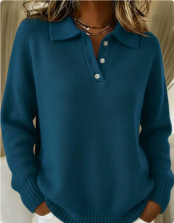 Pull à revers imprimé, décontracté, à manches longues, boutonné, tricoté pour femme