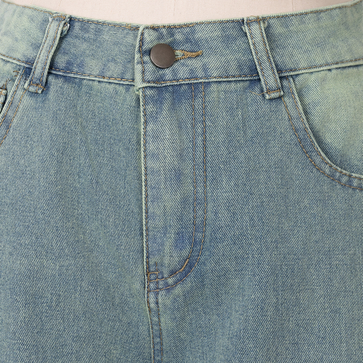 Pantalones Cropped Holgados de Mezclilla Desgastada Chic