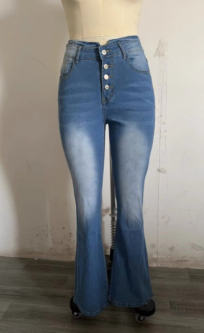 Jean taille haute à pattes d'éléphant, style streetwear tendance, pantalon en denim pour femme