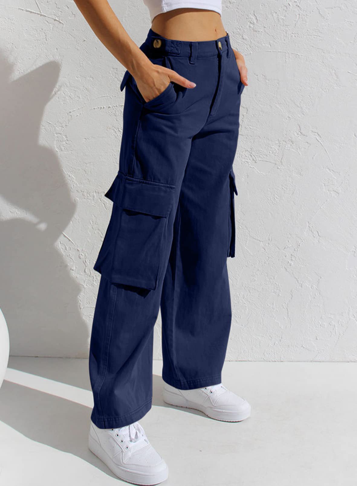 Pantalones vaqueros de trabajo para mujer, holgados, informales, multibolsillos