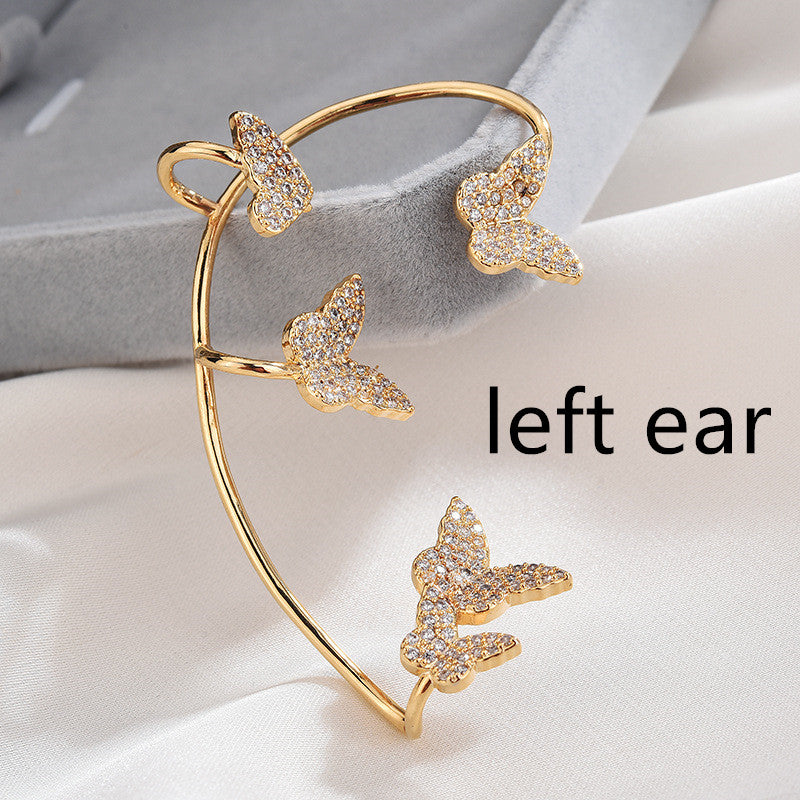 Boucles d'oreilles clips papillon en métal doré, zircon étincelant, sans piercing, pour femme, cadeau