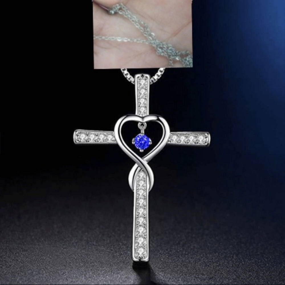 Infinito Amor Dios Confiamos Cruz Cristiana Piedra Natal Collar Colgante Gemas de Color Circón Corazón Collar Joyería para Mujer