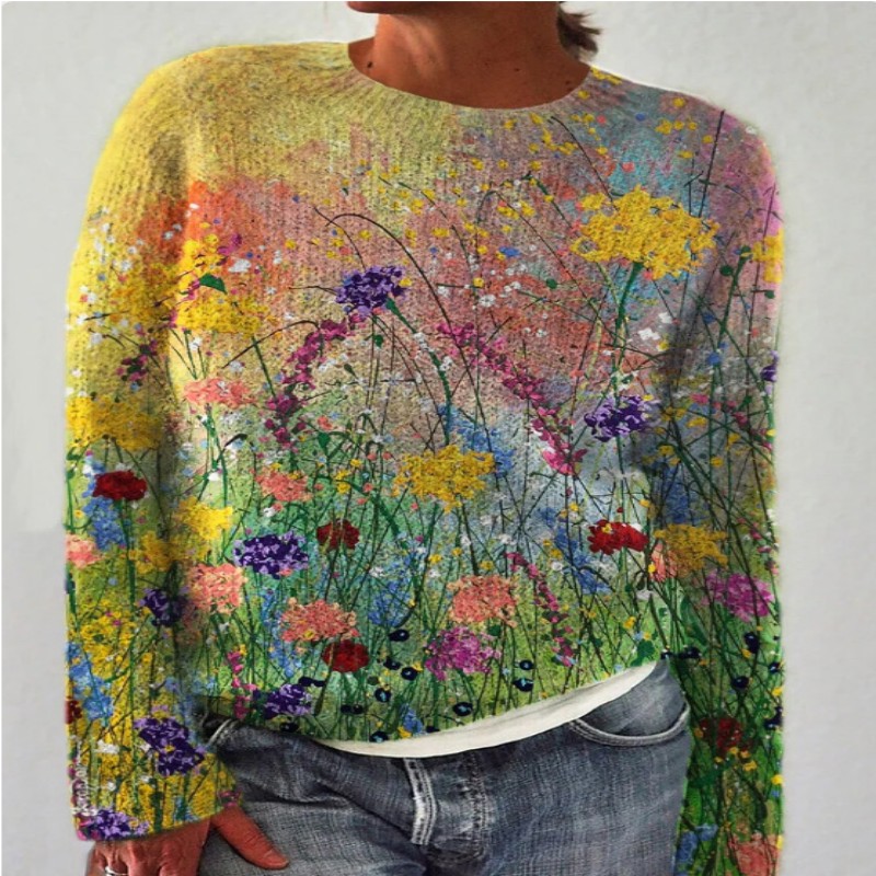 Pull Femme Col Rond Imprimé 3D Numérique Tricoté
